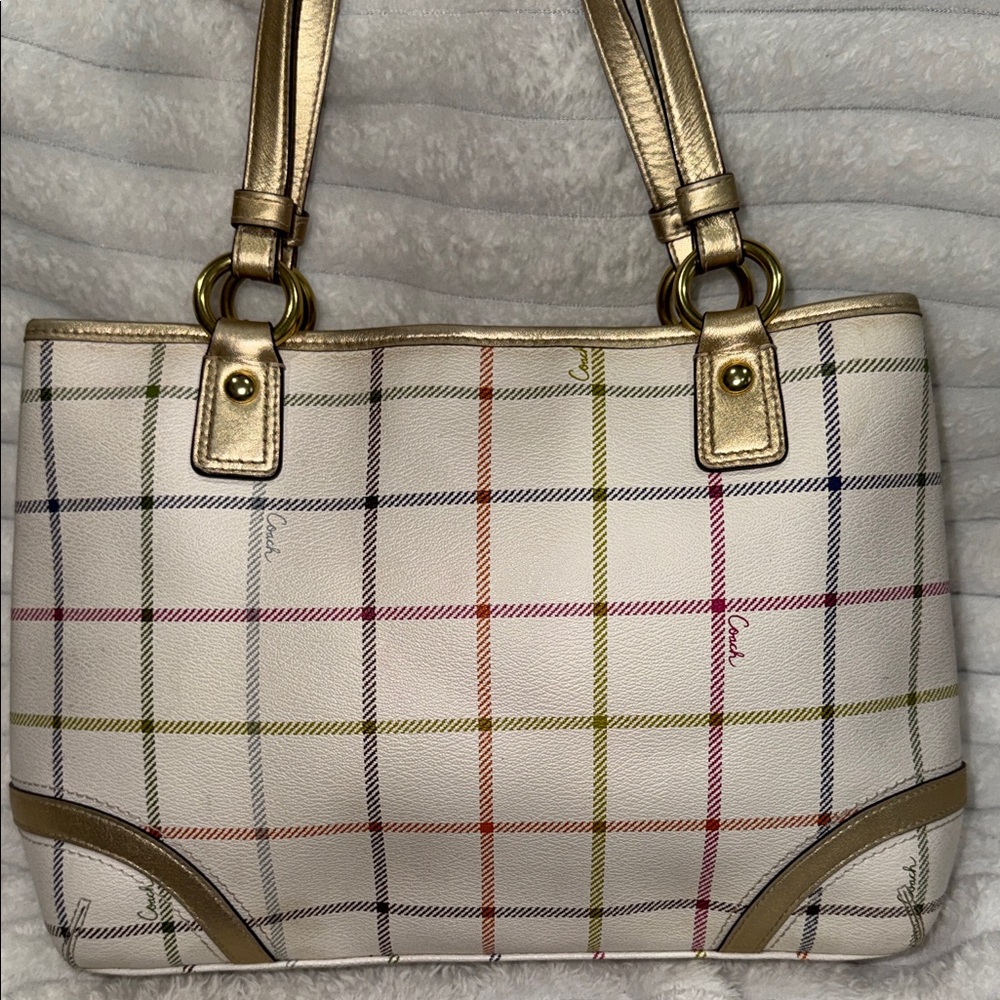 Coach Peyton Tattersal Tote, EUC - Picture 3 of 15
